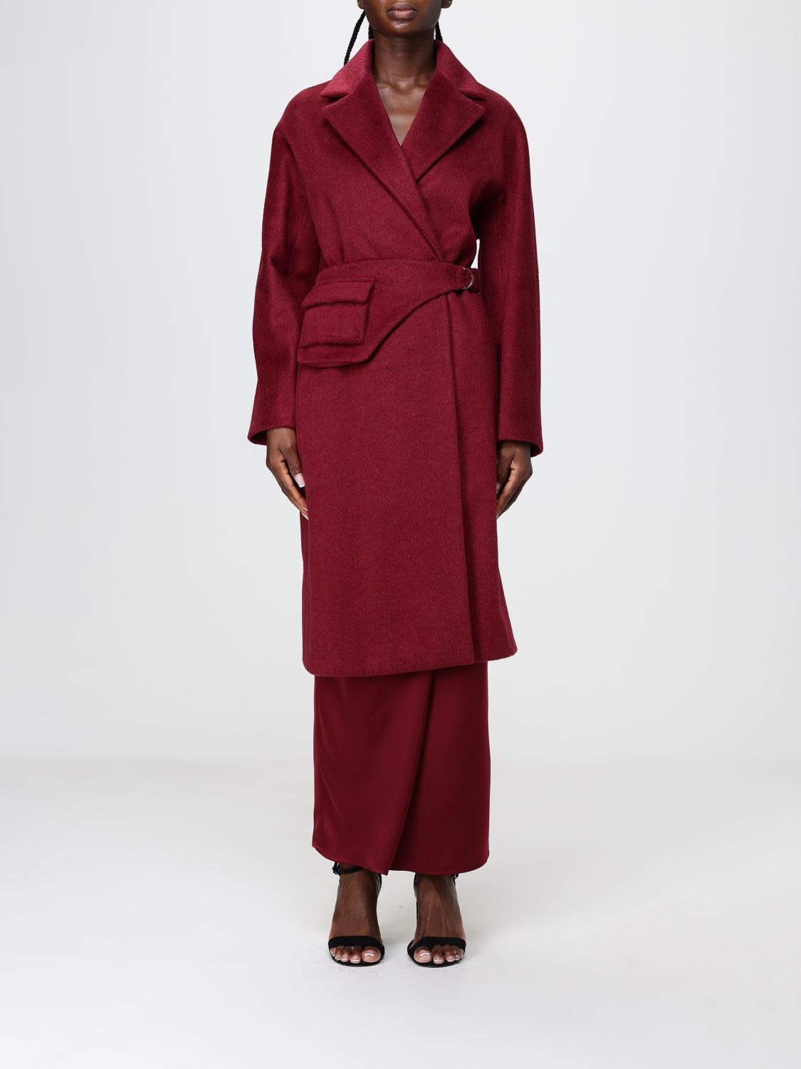 Hanita Long Robe Coat in Rayon Blend with Waist Belt