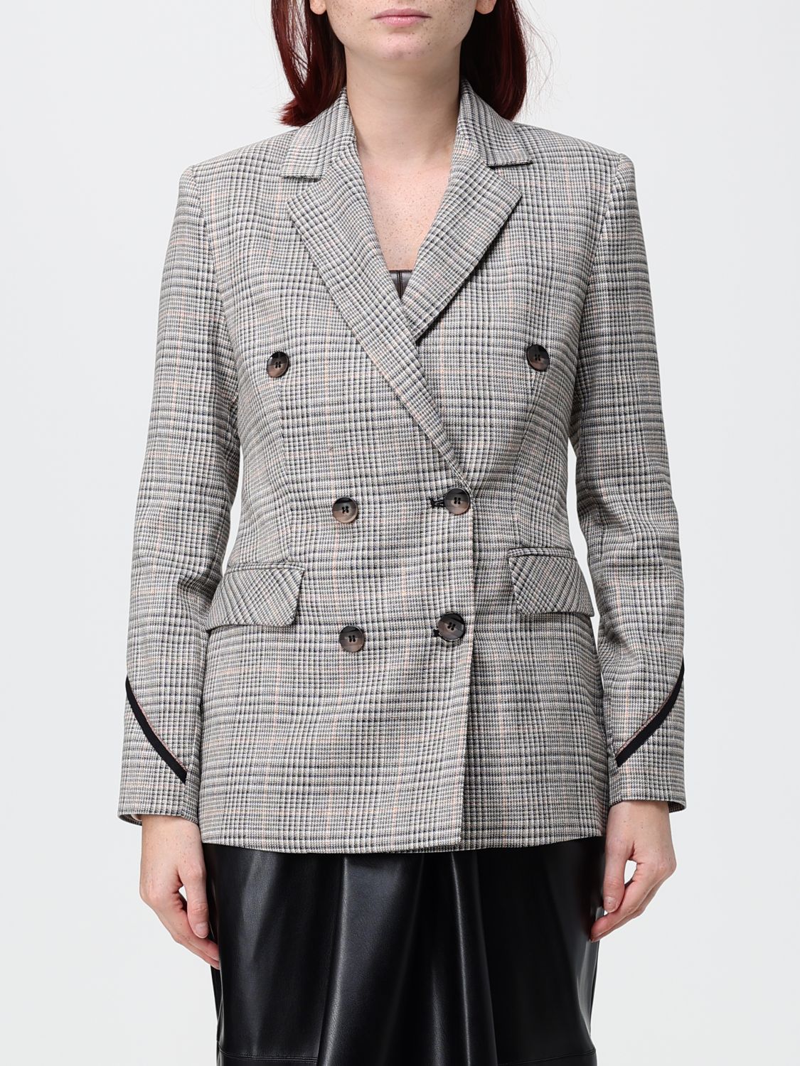 Hanita Double-Breasted Houndstooth Rayon-Blend Blazer