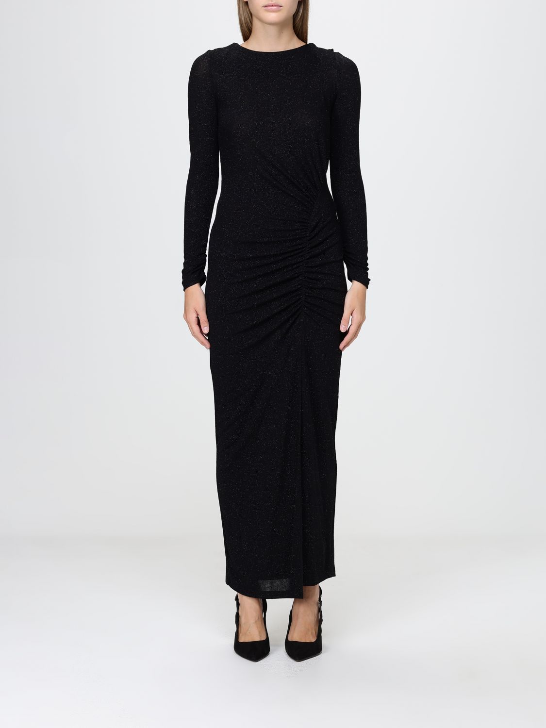 Hanita Draped Lurex Jersey Midi Sheath Dress with Side Slit