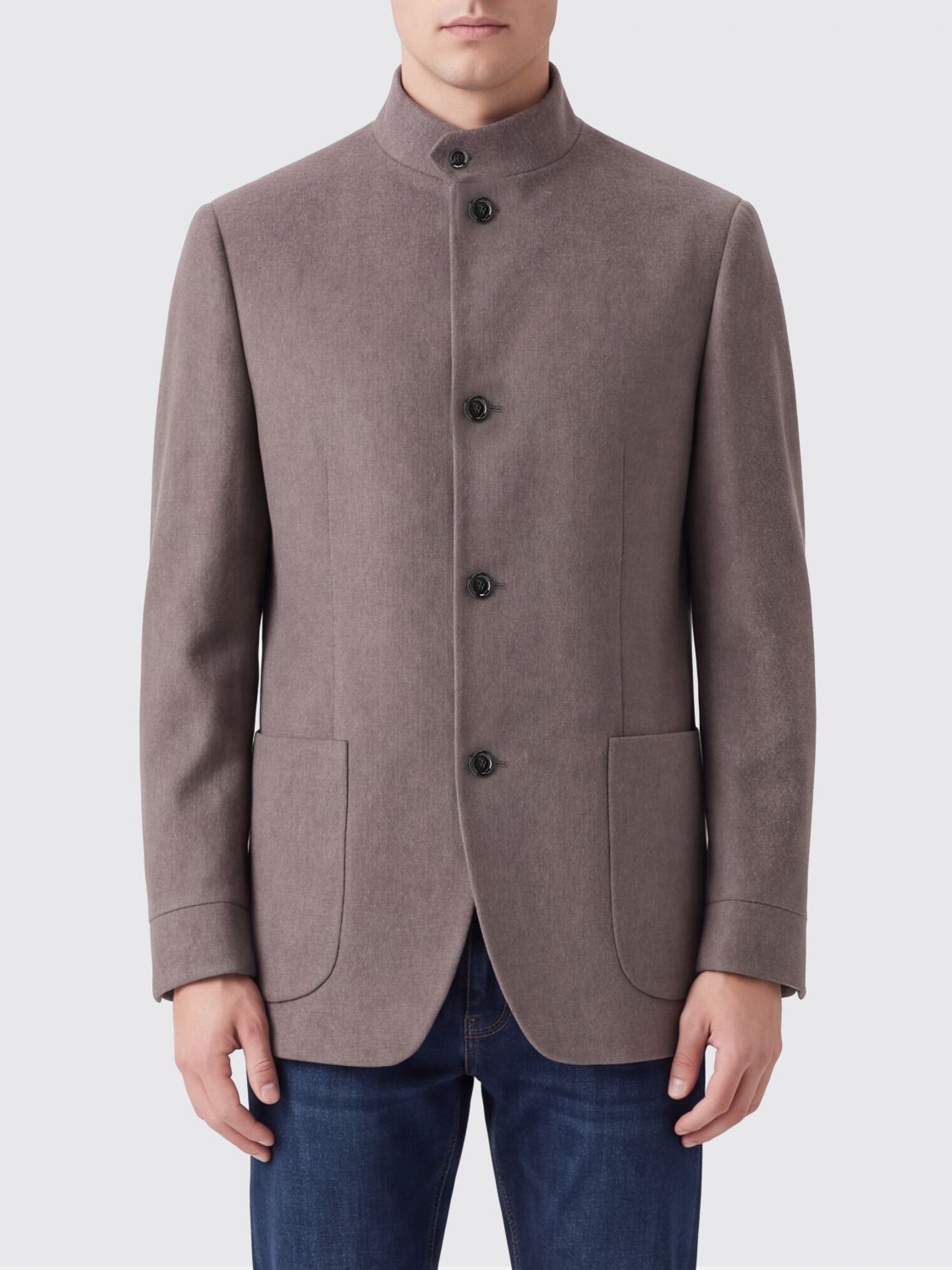 Lardini Single-Breasted Cashmere Blazer with High Neck and Patch Pockets
