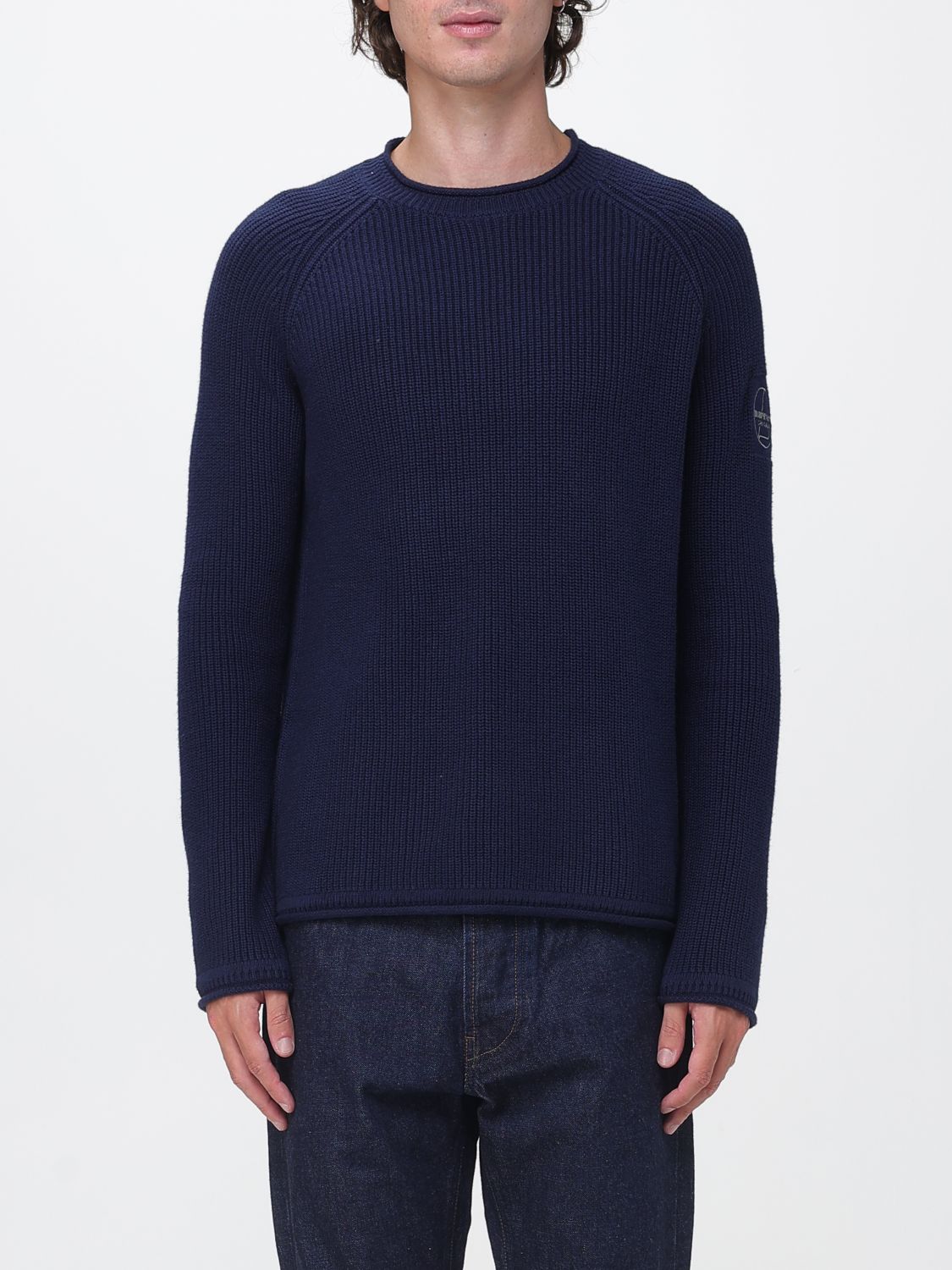 Murphy & nye Ribbed Cotton Crewneck Jumper with Embroidered Logo