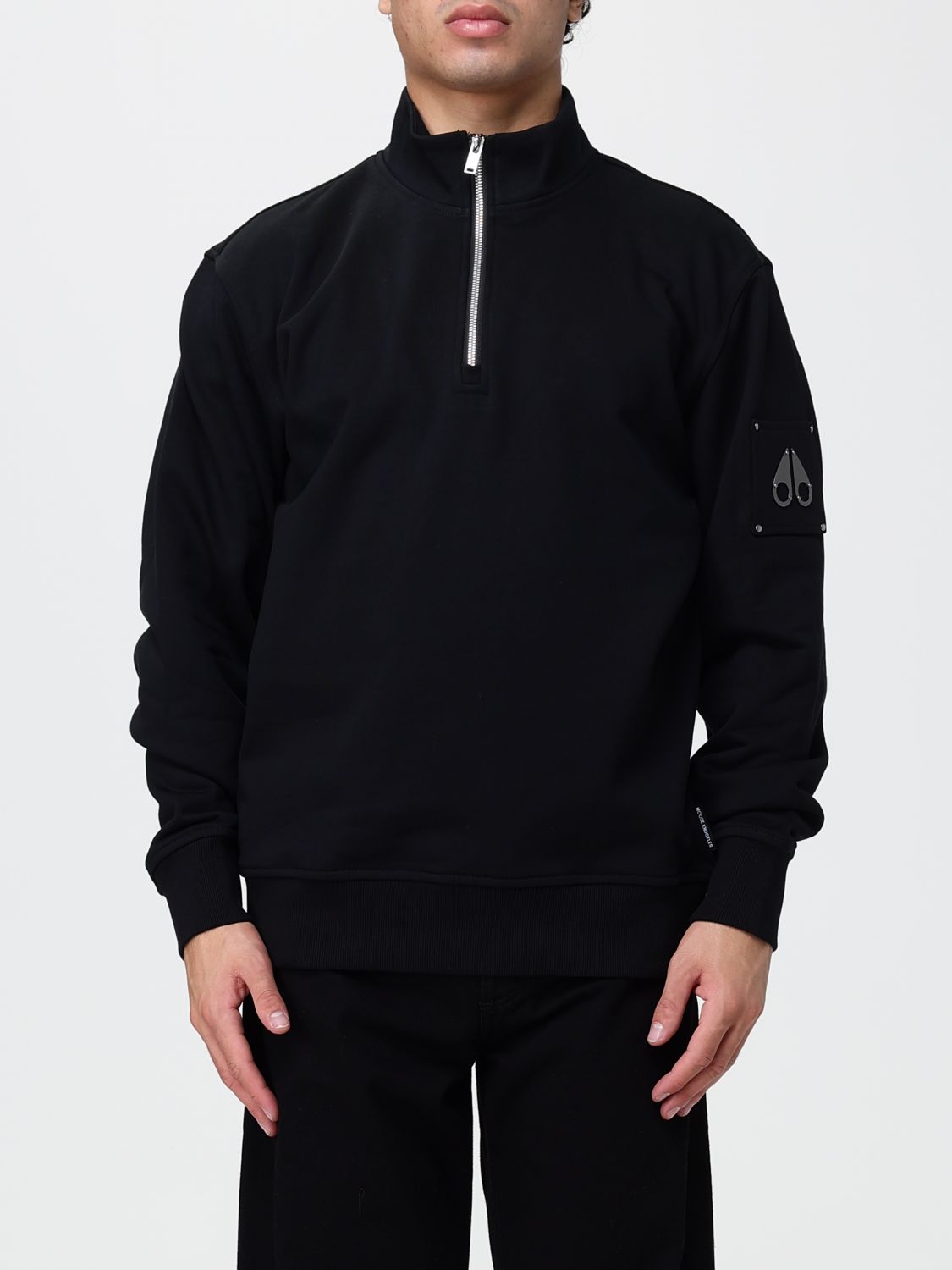 Moose Knuckles Cotton High Neck Half-Zip Sweatshirt with Metal Logo