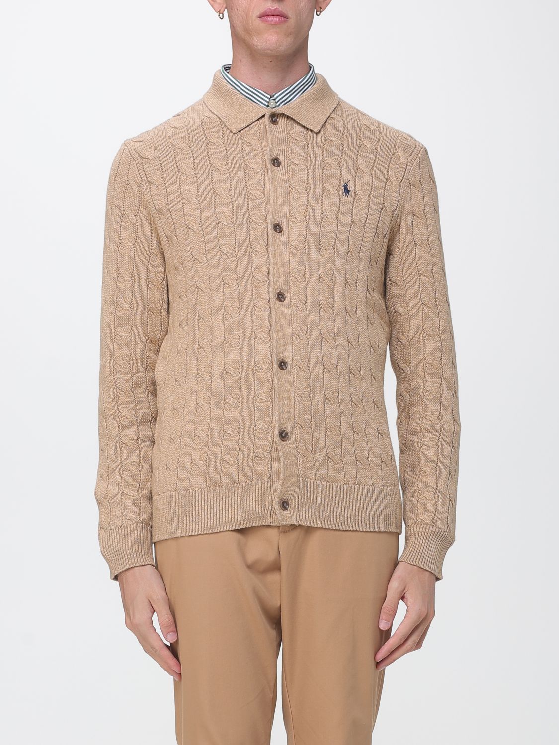 Polo Ralph Lauren Cardigan in Wool and Cashmere with Embroidered Pony Logo