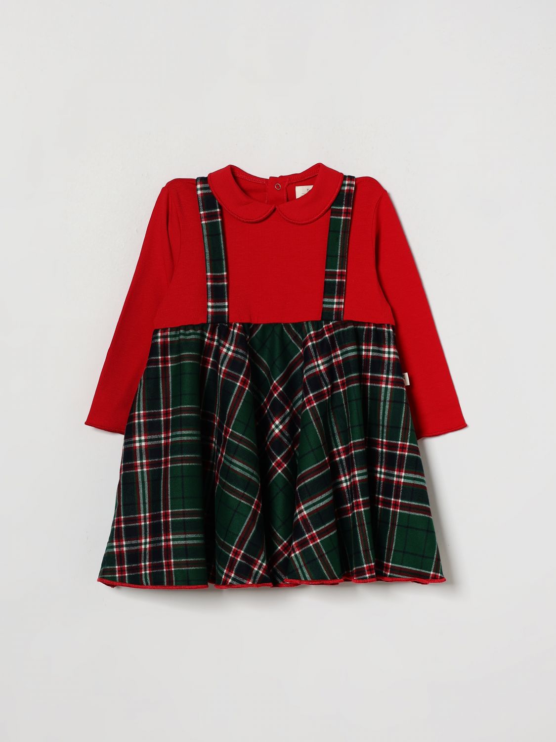 TEDDY & MINOU Tartan-Kleid für Mädchen aus Stretch-Baumwolle mit Peter-Pan-Kragen