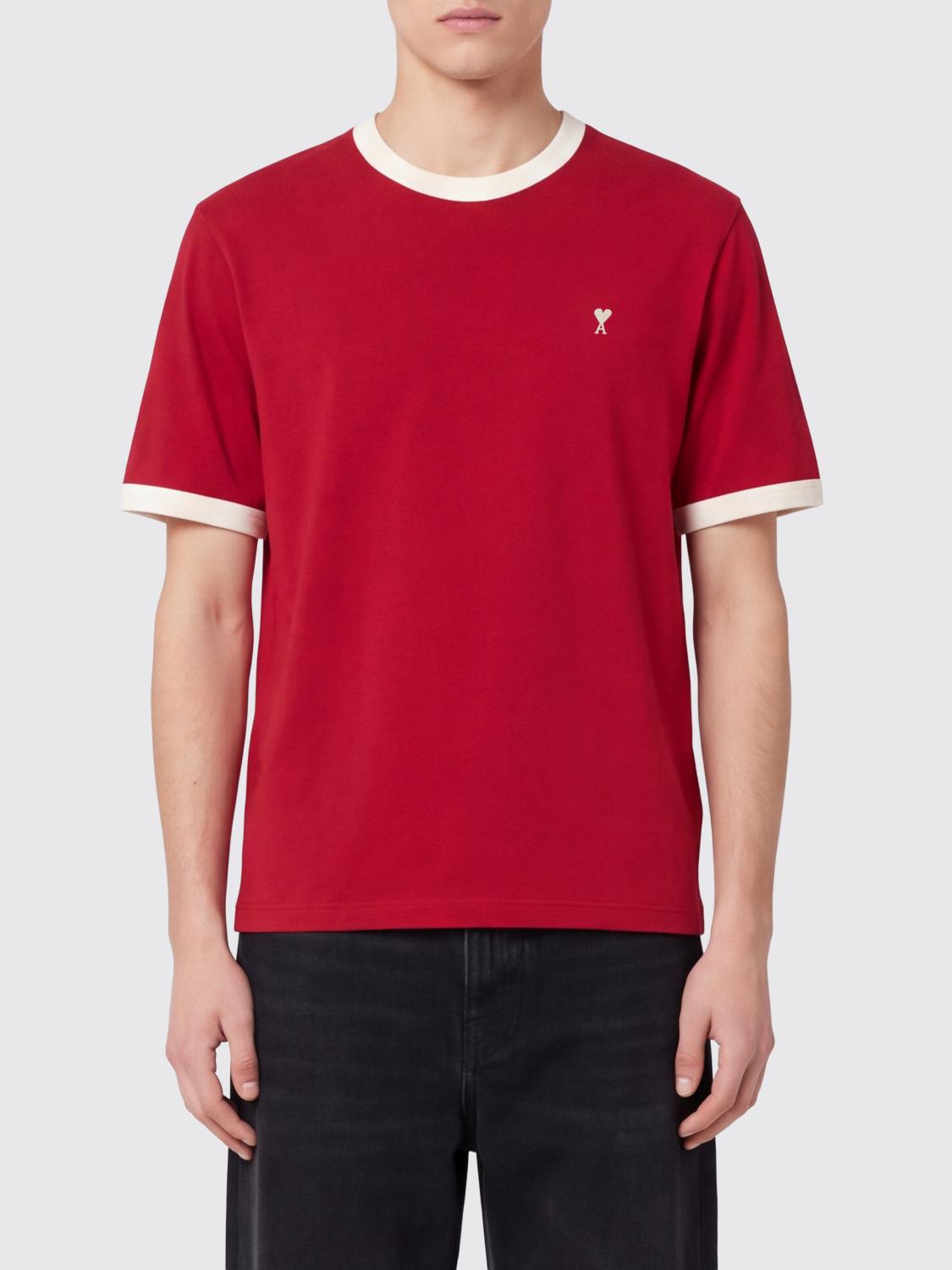 AMI PARIS Crewneck Cotton T-shirt with Contrasting Logo and Trim
