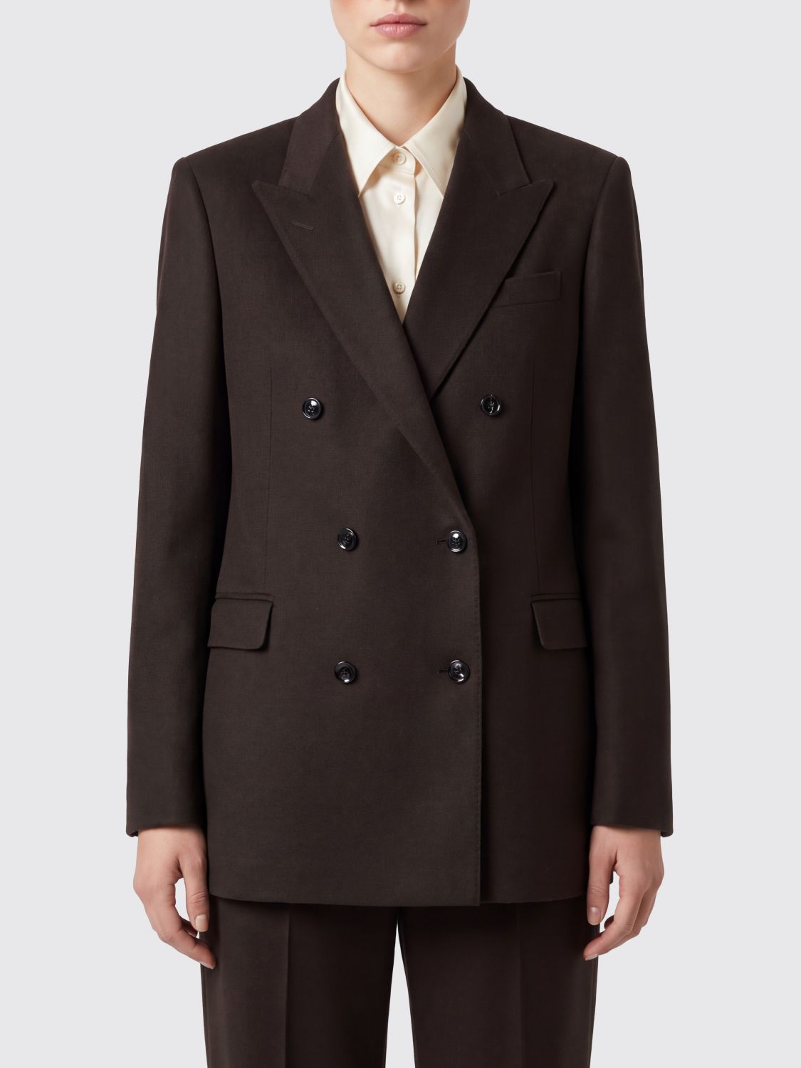 Tagliatore Double-Breasted Blazer in Pure Brown Cashmere with Peak Lapels