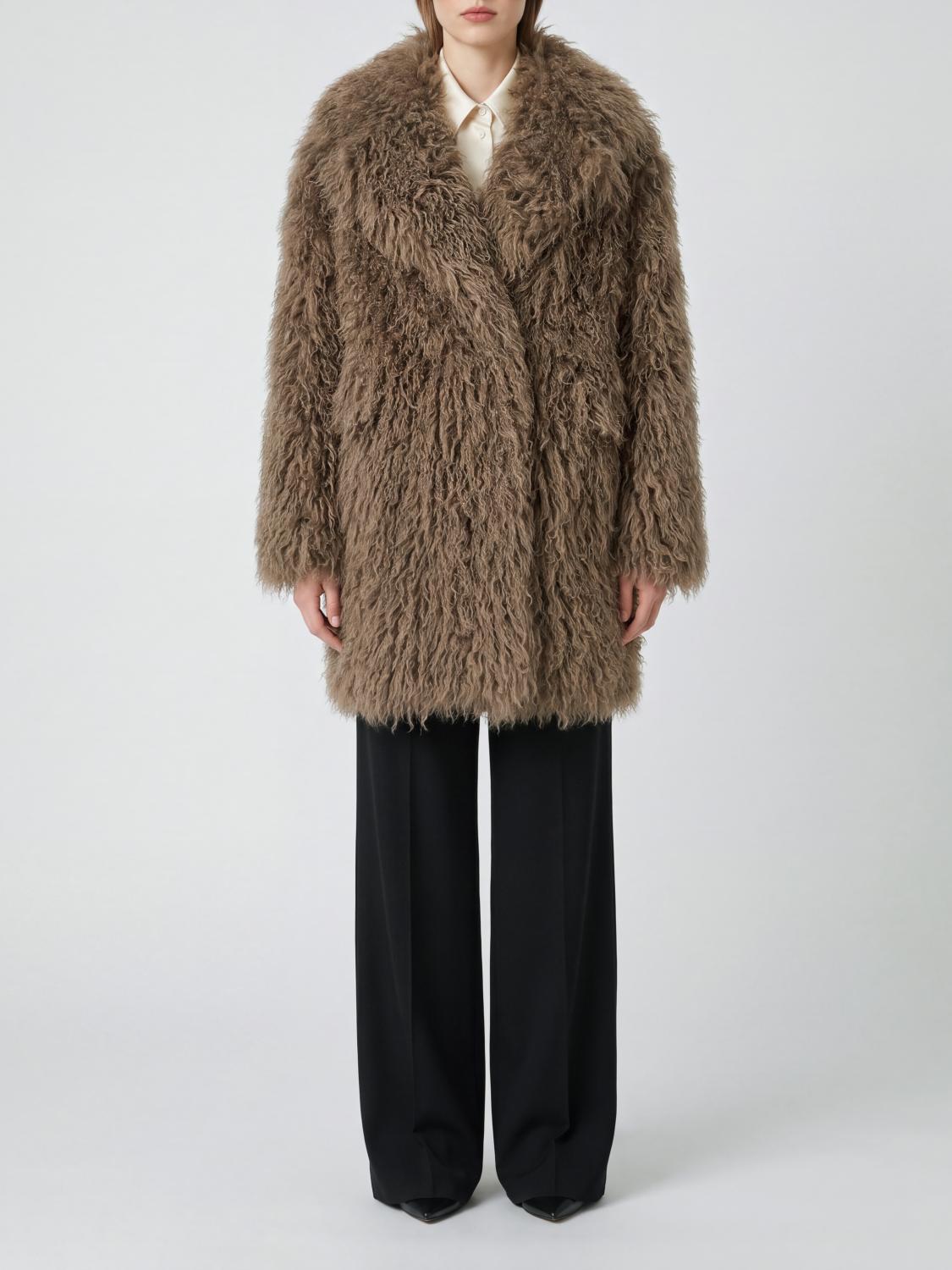 TAGLIATORE Knee-Length Faux Fur Coat with Shawl Collar