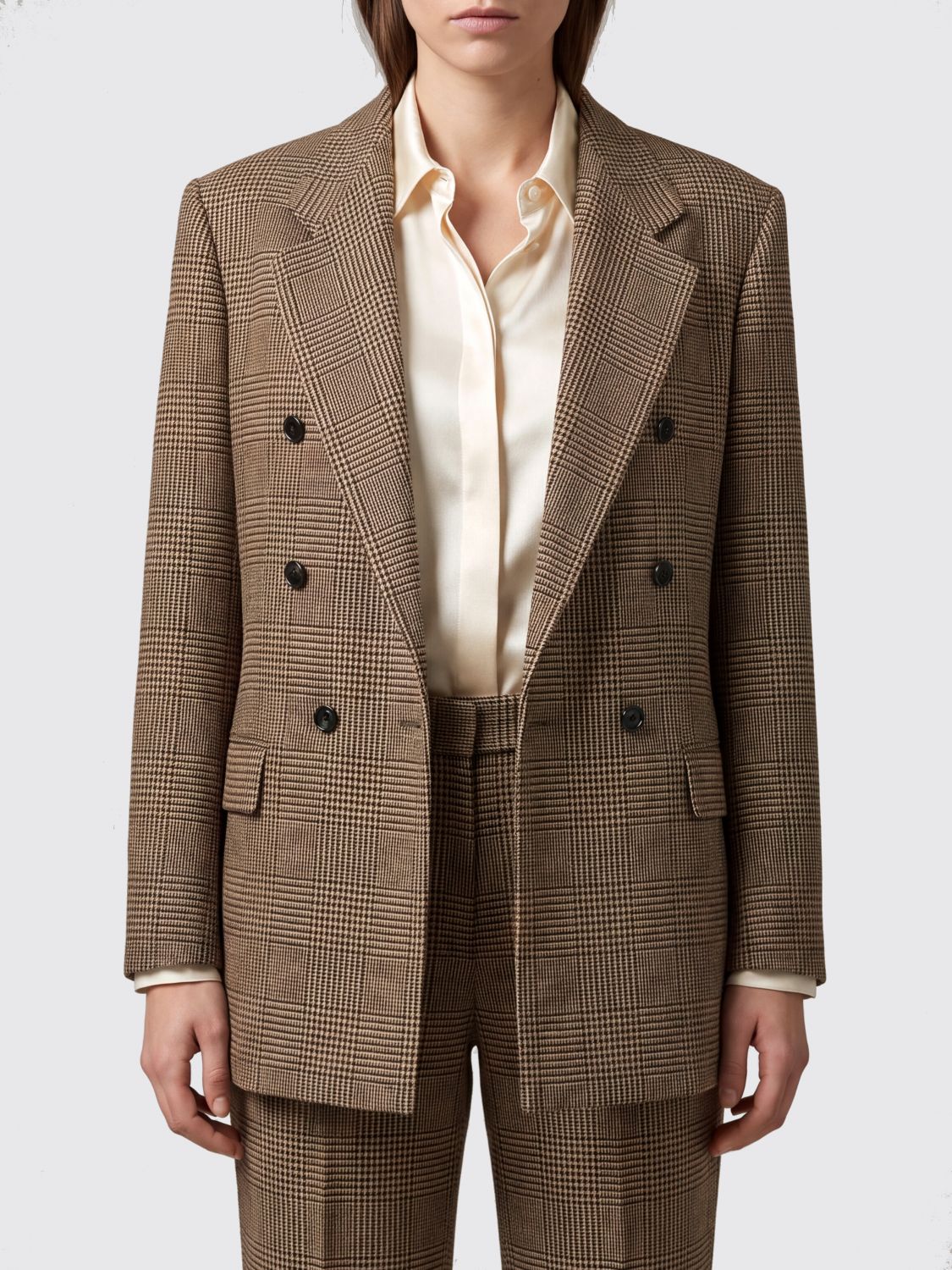 Tagliatore Prince of Wales Double-Breasted Blazer in Wool Blend with Patch Pockets