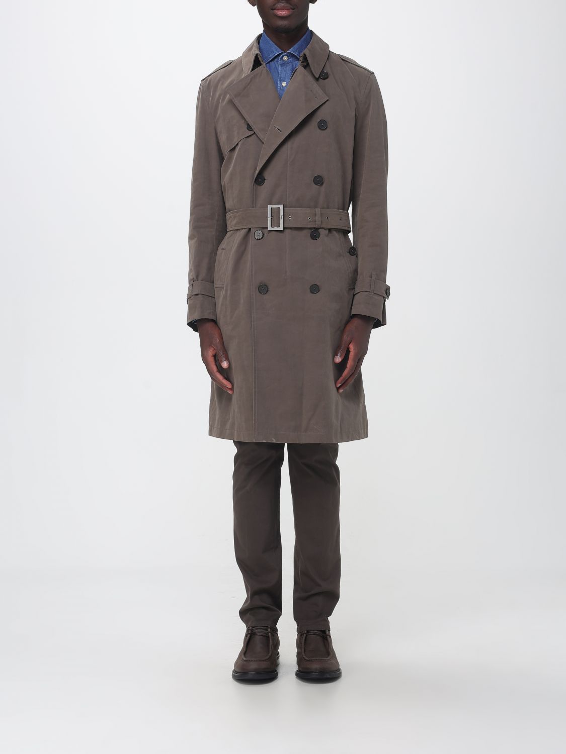 Herno Double-Breasted Cotton Blend Trench Coat with Belted Waist