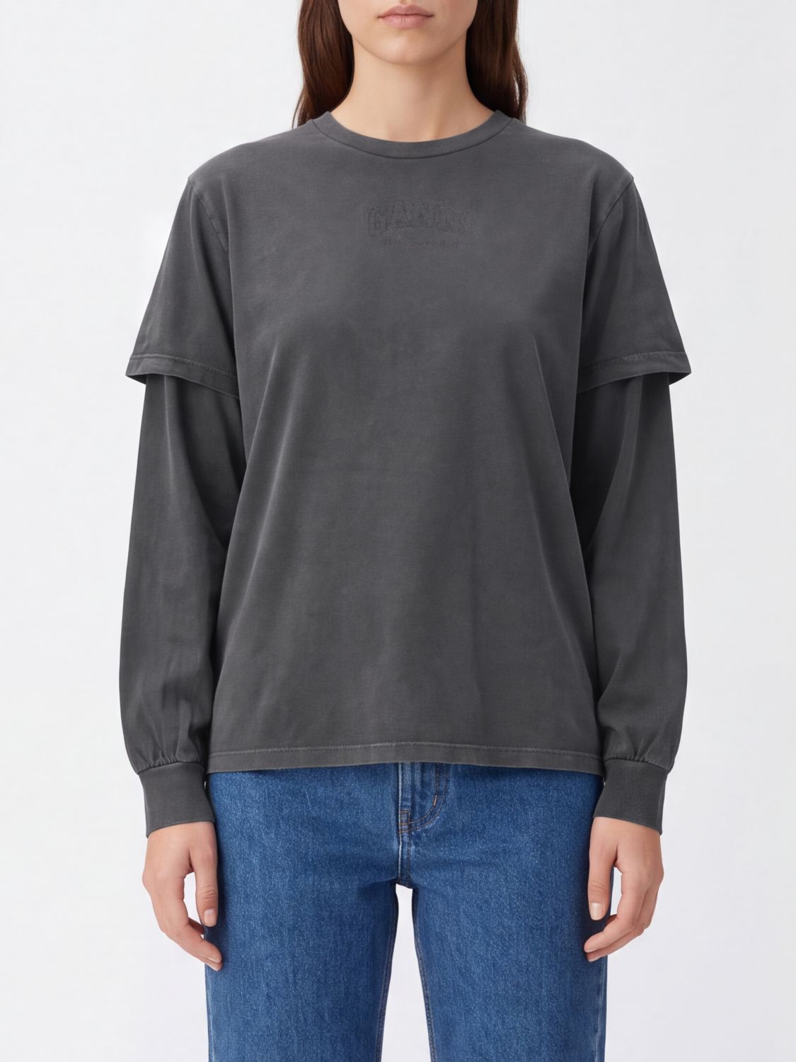 GANNI Long-Sleeved T-Shirt in Recycled Cotton Jersey
