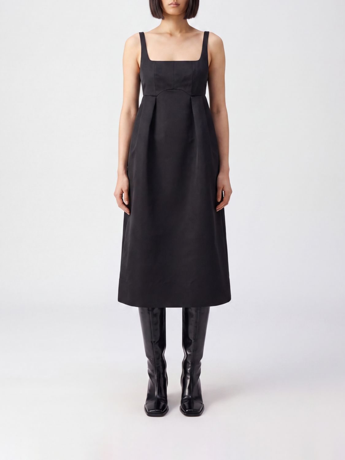 GANNI Midi-Kleid von aus Polyester mit quadratischem Ausschnitt und schulterfreiem Design