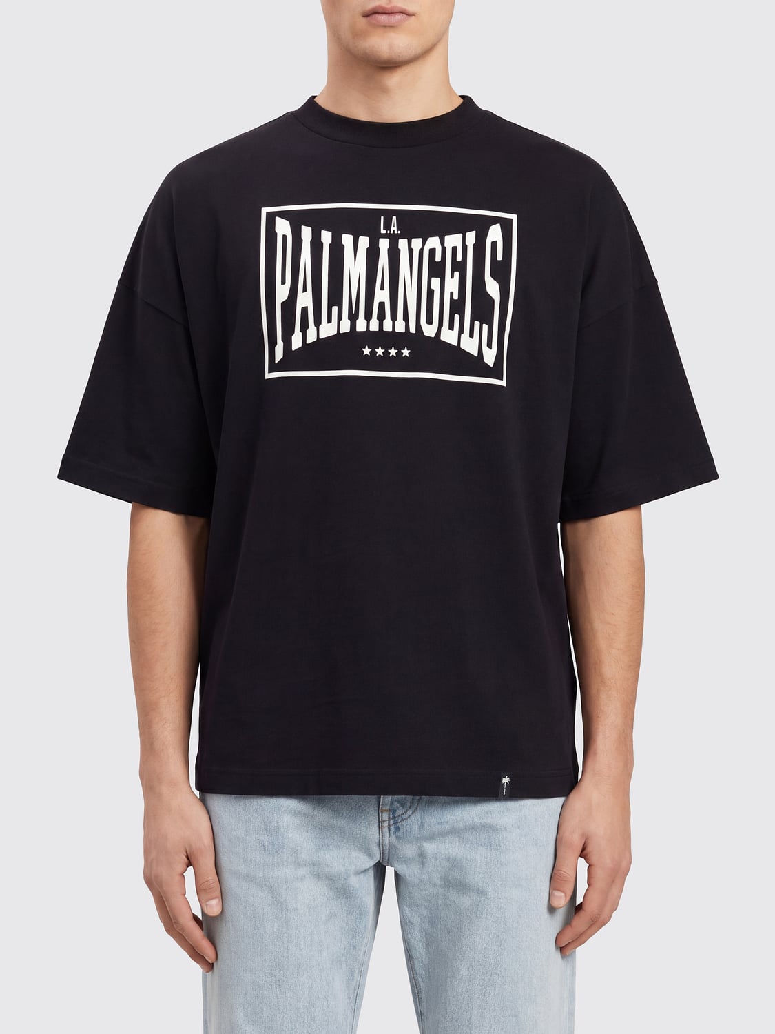 PALM ANGELS Contrast Front Logo Print Cotton Crewneck T-Shirt
