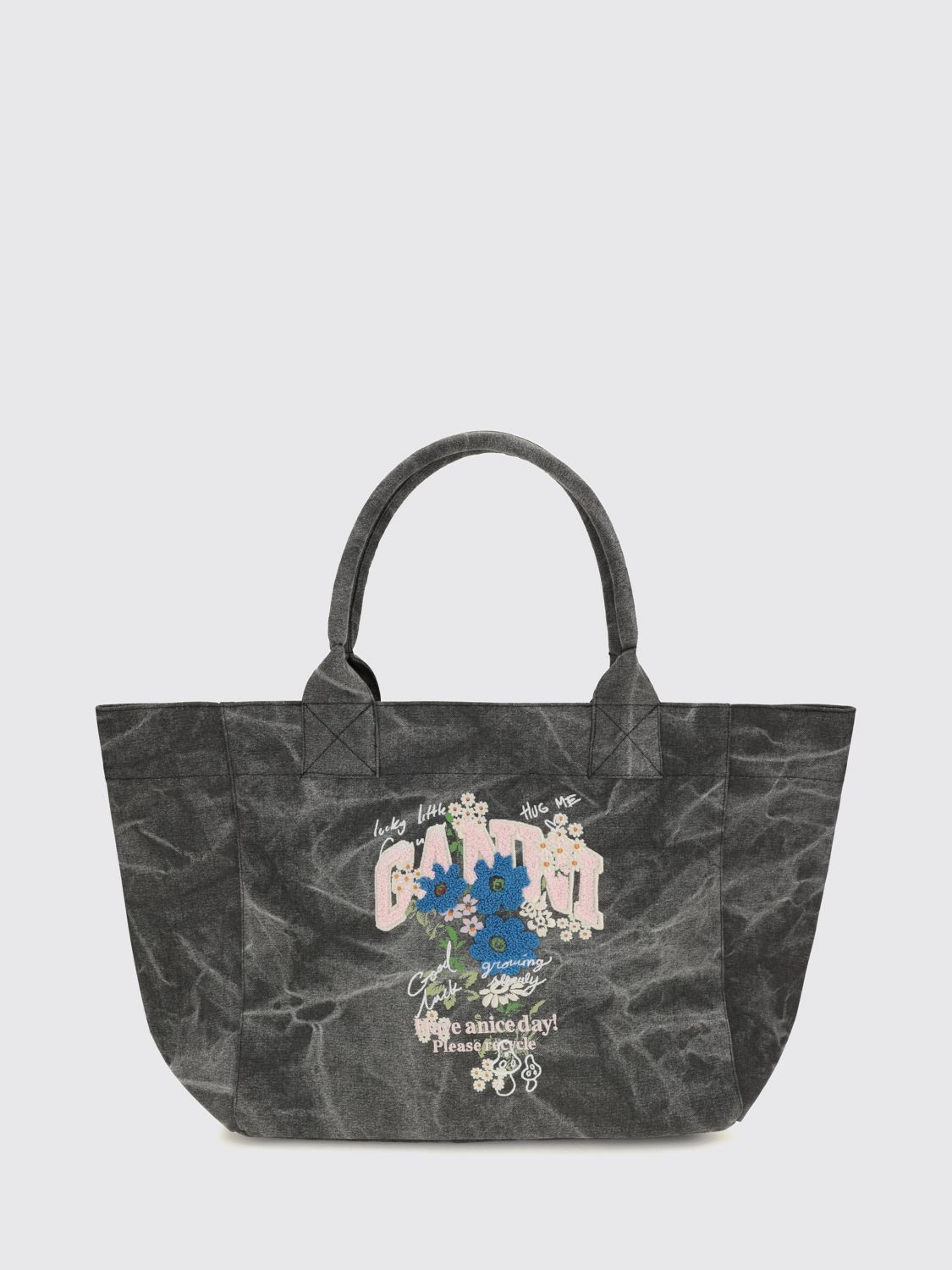 GANNI Medium Recycled Cotton Tote Bag with Floral Print GANNI Medium Recycled Cotton Tote Bag with Floral Print