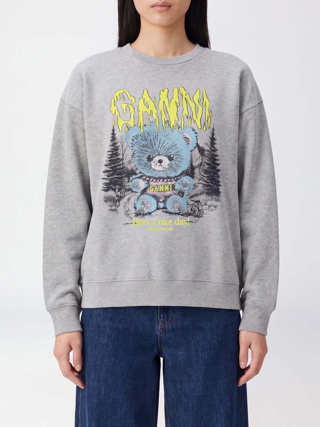 GANNI Rundhals-Sweatshirt aus Baumwolle mit Teddybär-Print im Graffiti-Stil