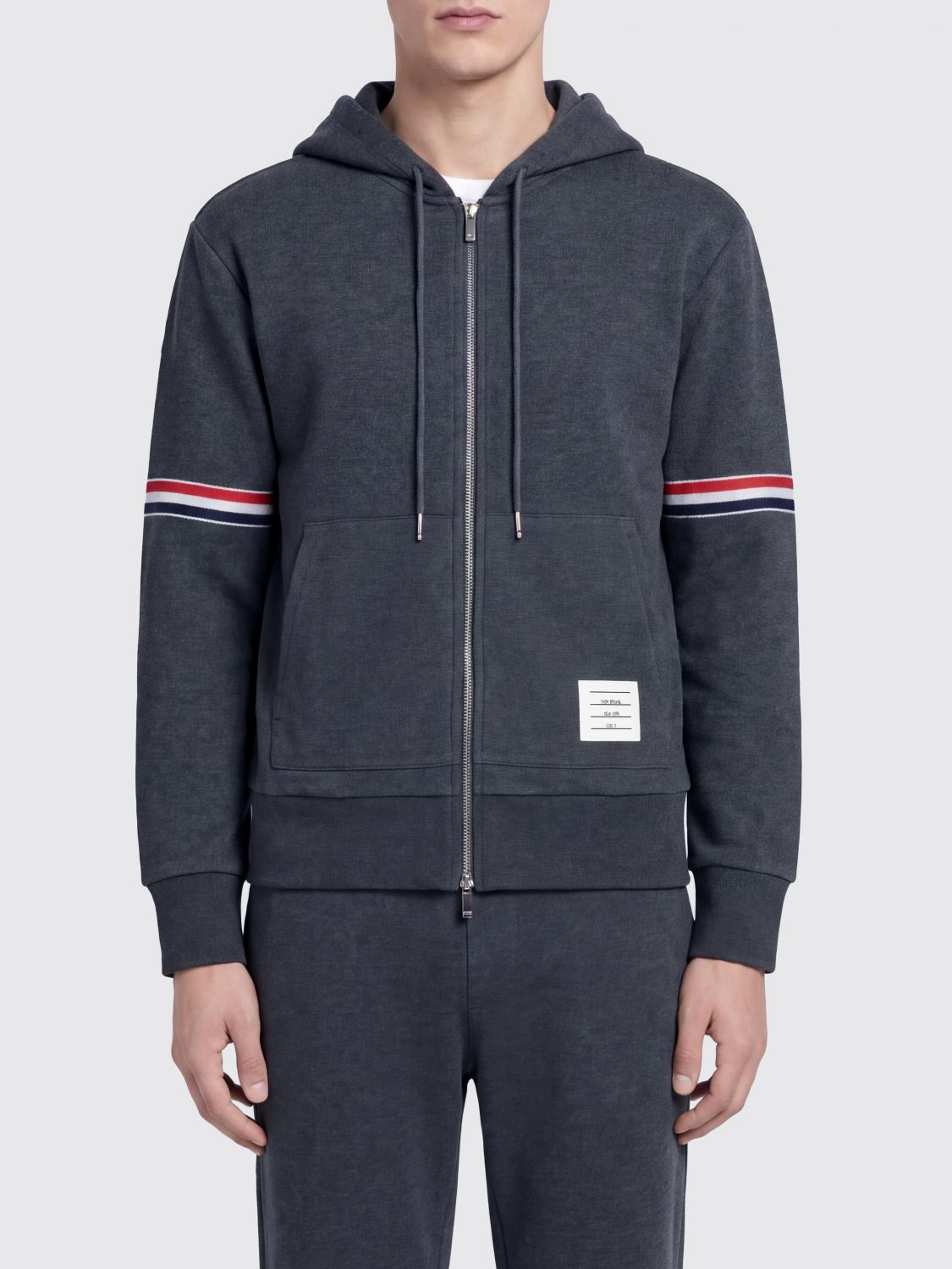 THOM BROWNE Baumwoll-Kapuzenjacke mit Reißverschluss, Kordelzug und Flag-Detail