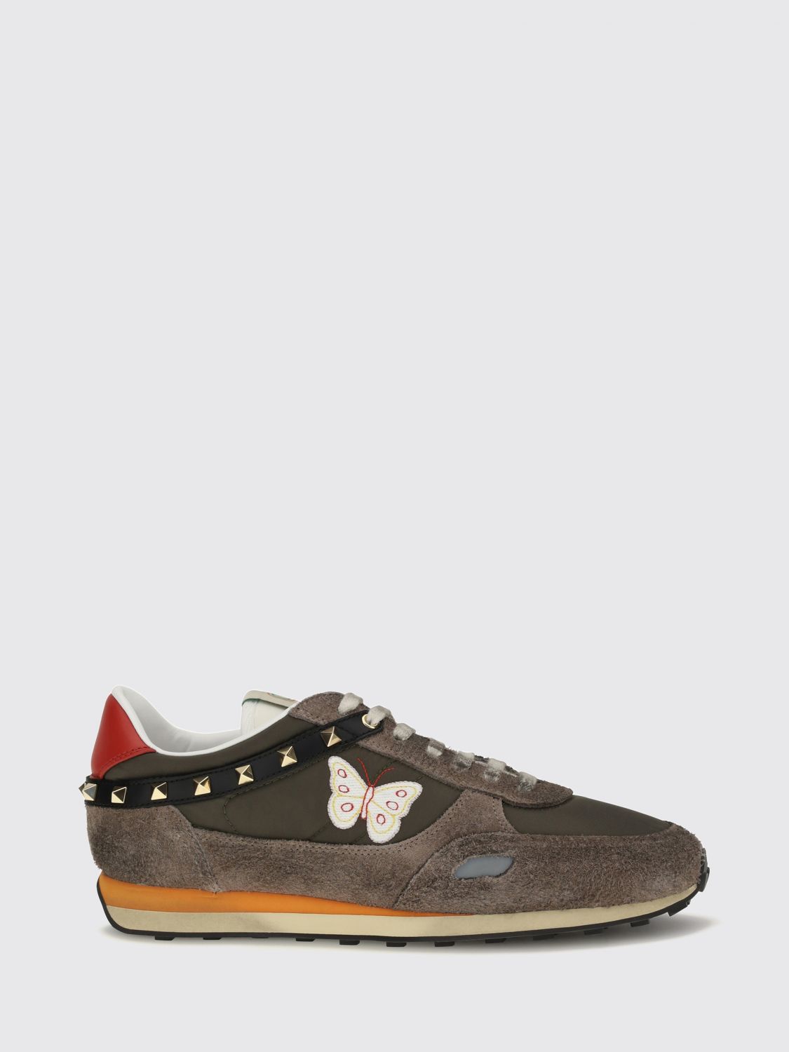 VALENTINO GARAVANI Stud Up Sneaker aus Veloursleder und Nylon mit Schmetterlingsstickerei