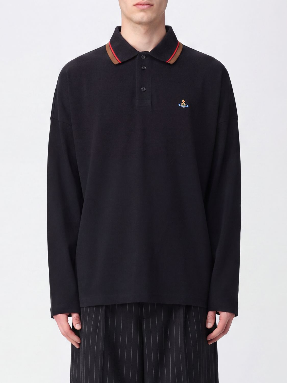 VIVIENNE WESTWOOD Langärmeliges Baumwoll-Poloshirt mit gesticktem Orb-Logo