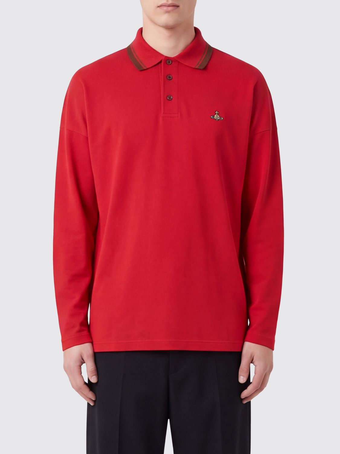 VIVIENNE WESTWOOD Polo a maniche lunghe in cotone con logo Orb ricamato