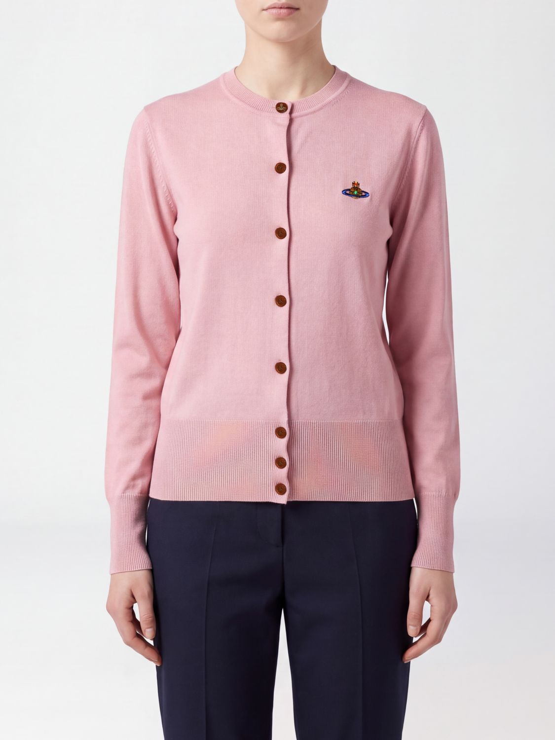 VIVIENNE WESTWOOD Crewneck Merino Wool Cardigan with Embroidered Orb Logo