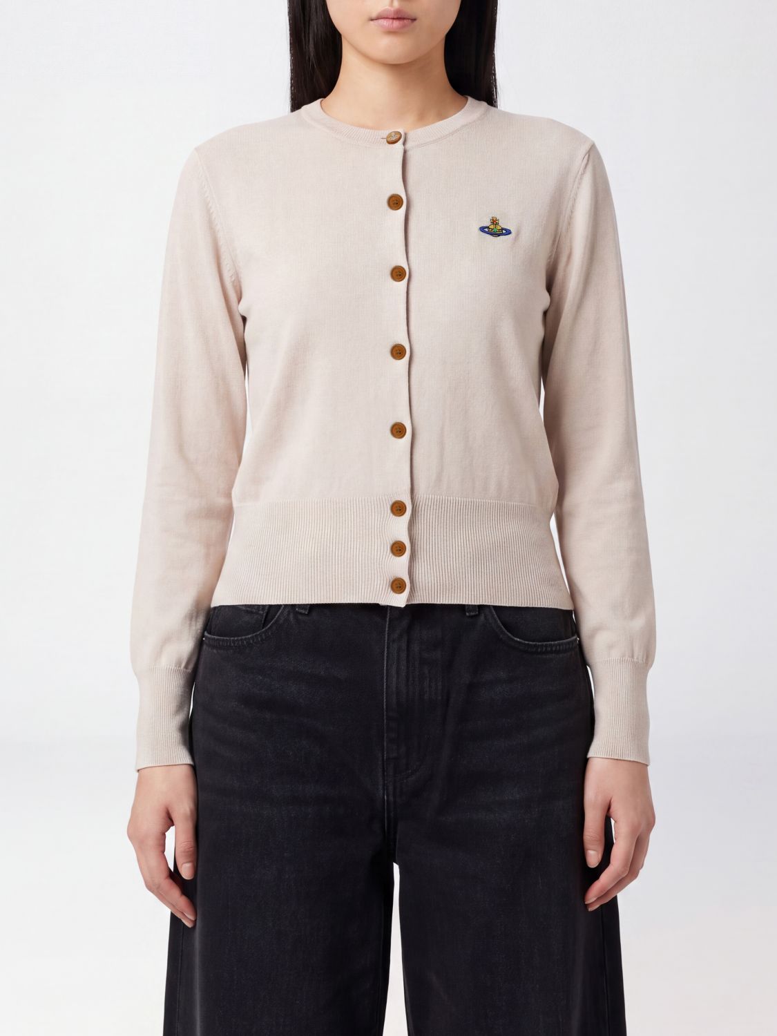 Vivienne Westwood Crewneck Merino Wool Cardigan with Embroidered Orb Logo