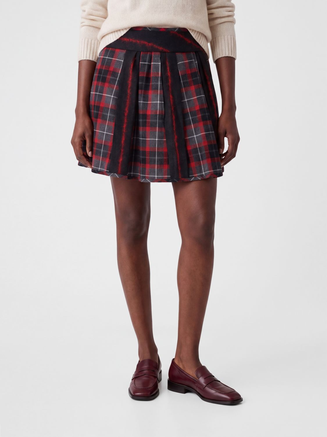 VIVIENNE WESTWOOD Plissierter Minirock mit hohem Bund aus Tartan-Wolle