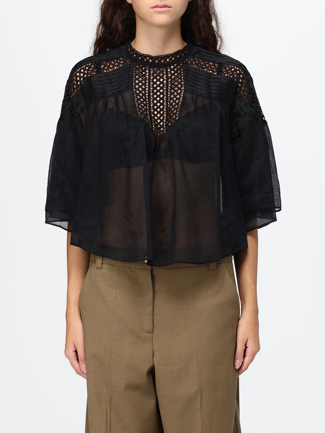 ISABEL MARANT ETOILE Parina Lace-Insert Linen-Blend Top