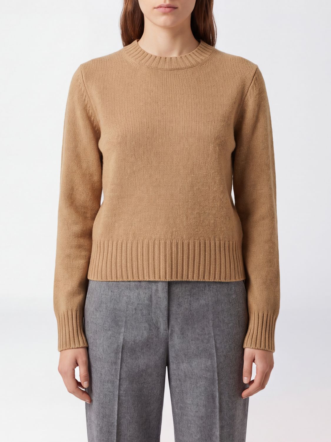 AMI PARIS Wool and Cashmere Crew Neck Jumper with Ribbed Trims