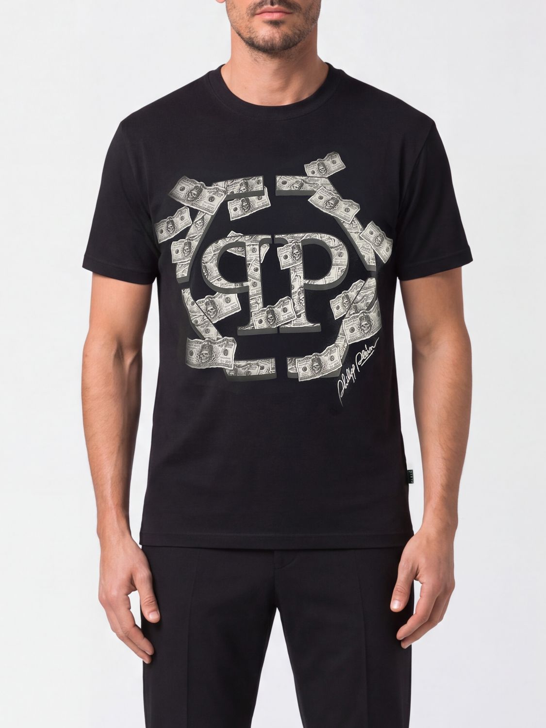 PHILIPP PLEIN Cotton T-shirt with Graphic Print and Contrast Logo