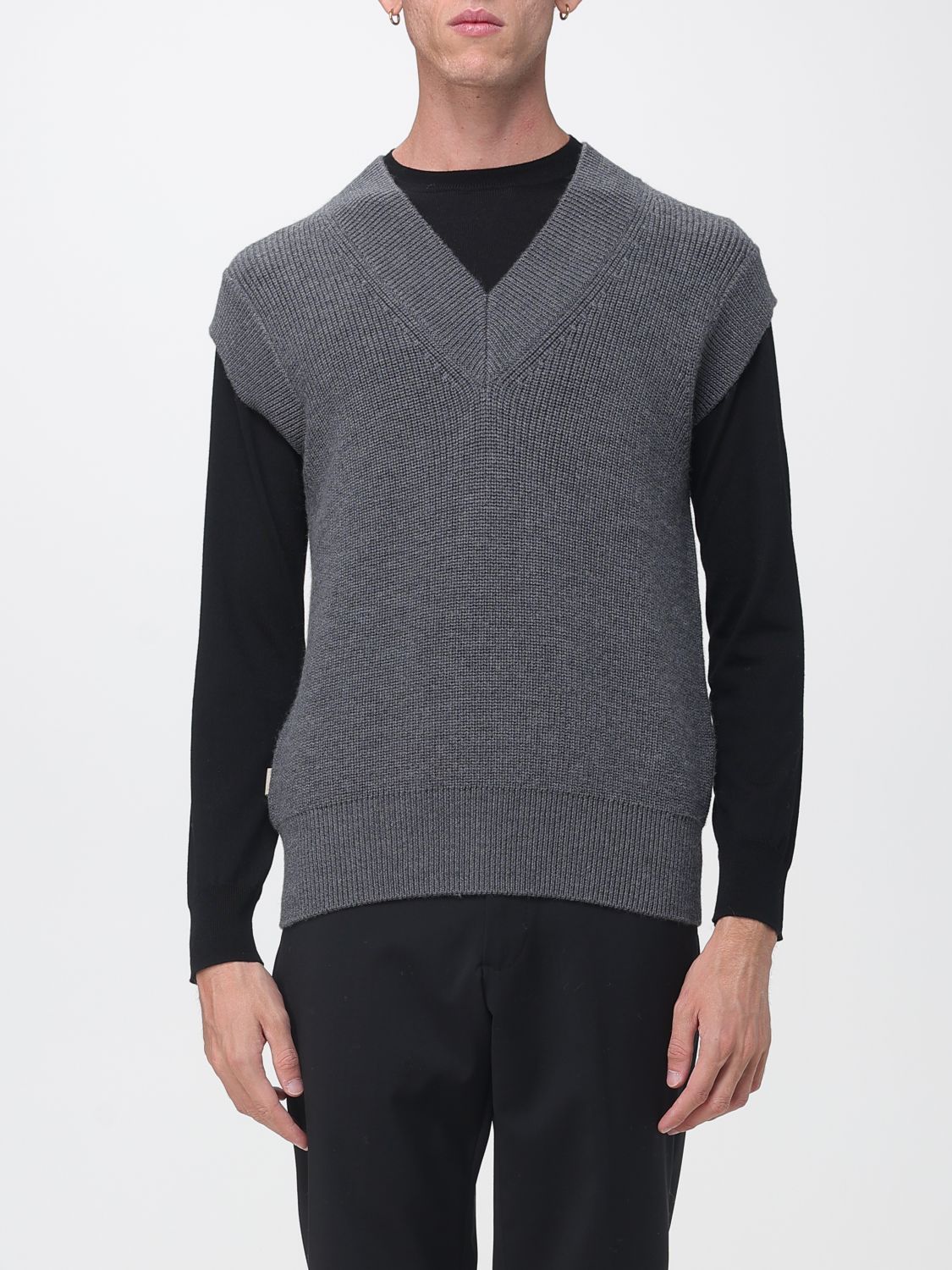 Paolo Pecora V-Neck Cotton Knit Waistcoat with Ribbed Trims