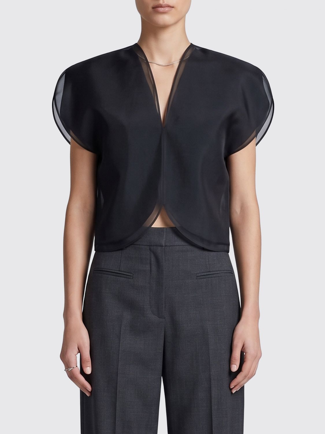 KHAITE Blusa in pura seta con maniche corte a palloncino e scollo a V