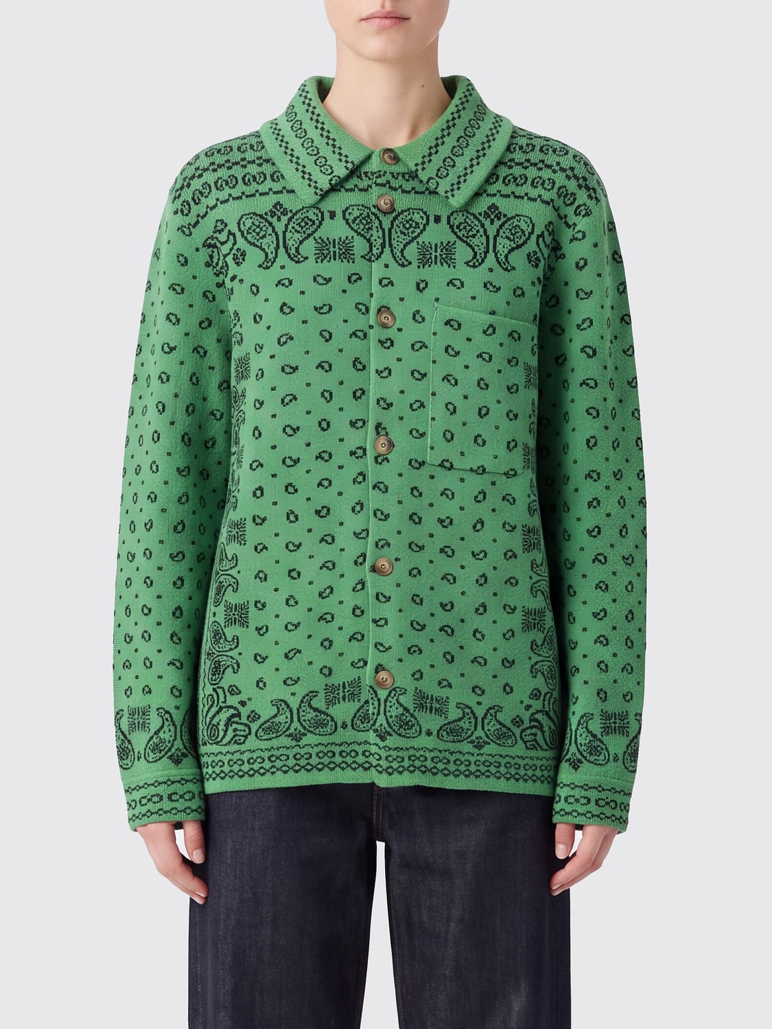 GUEST IN RESIDENCE Paisley-Print Cashmere Cardigan with Patch Pockets