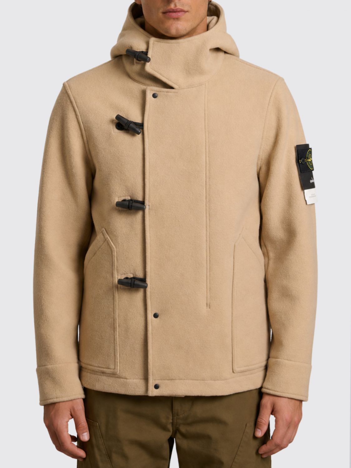 STONE ISLAND Woll-Dufflecoat von mit Kapuze und Compass-Logo