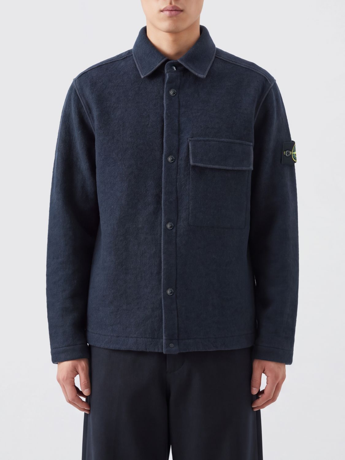 STONE ISLAND Wool Blend Shirt Jacket with Patch Pockets and Dropped Shoulders