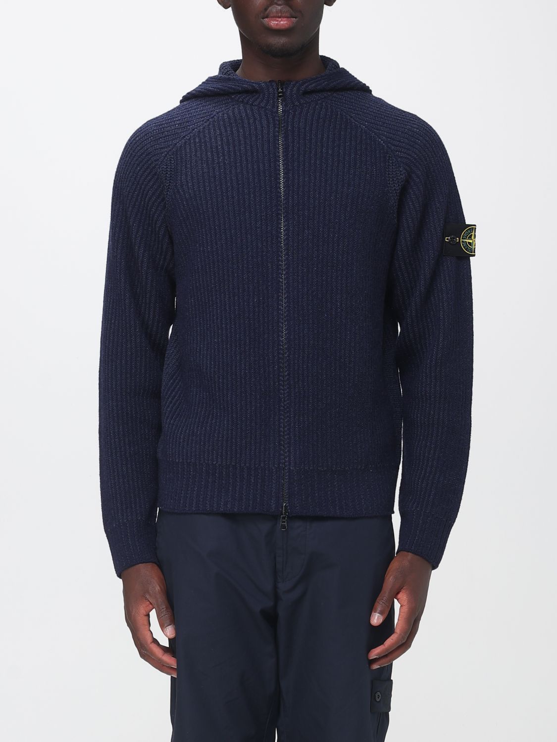 STONE ISLAND Hooded Cashmere Zip-Up Cardigan with Compass Logo Patch