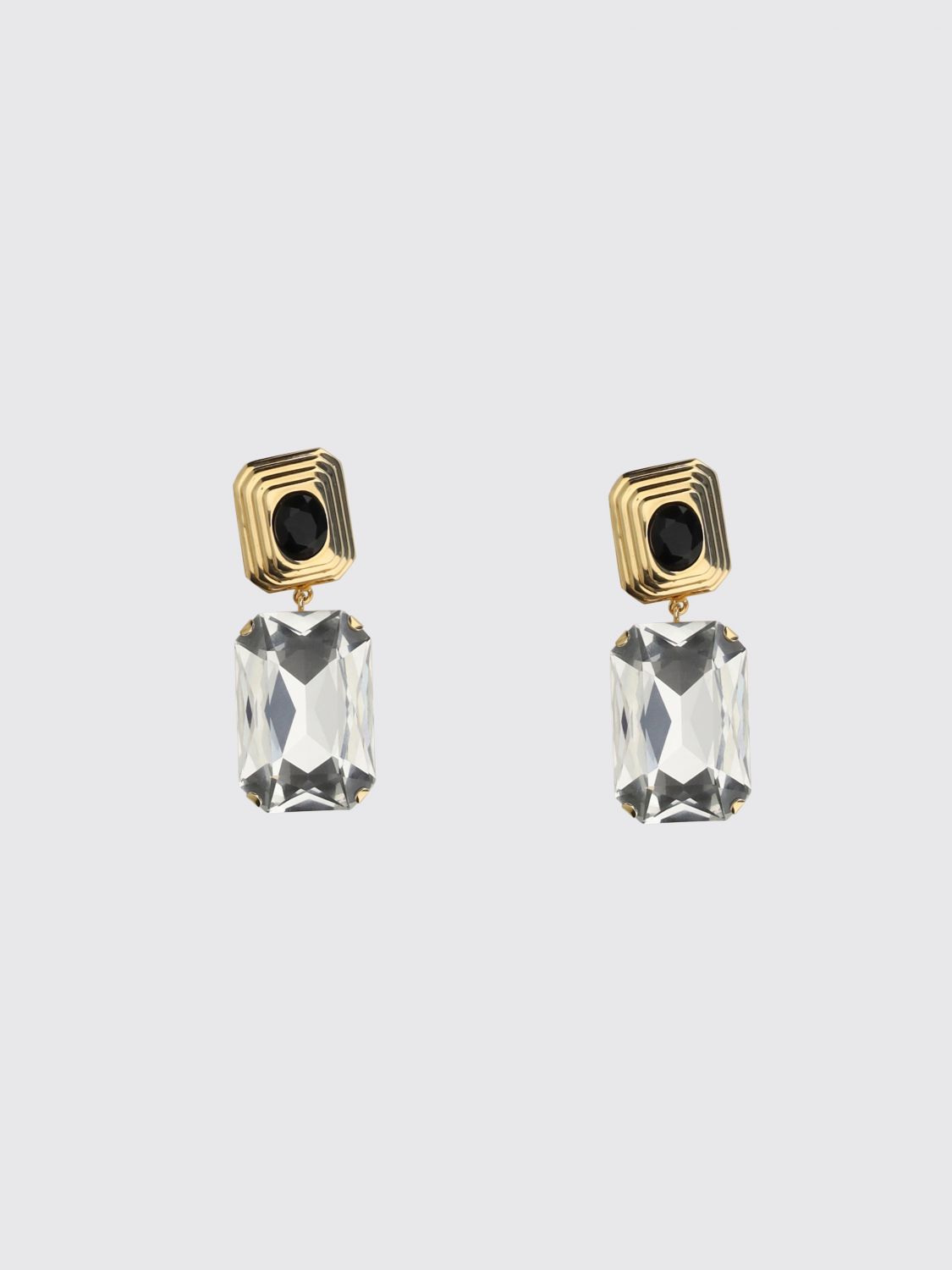 Alessandra Rich Brass Dangle Earrings with Black Crystals