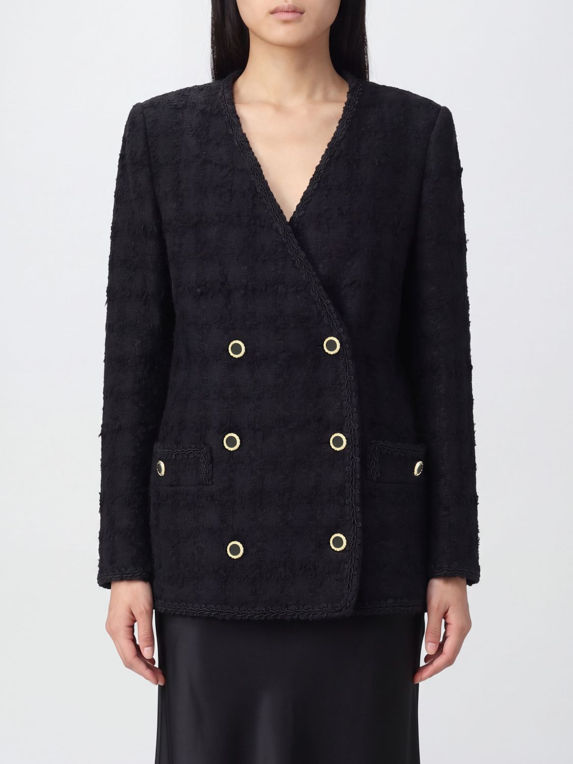 ALESSANDRA RICH Zweireihiger Bouclé-Blazer mit Metallknöpfen