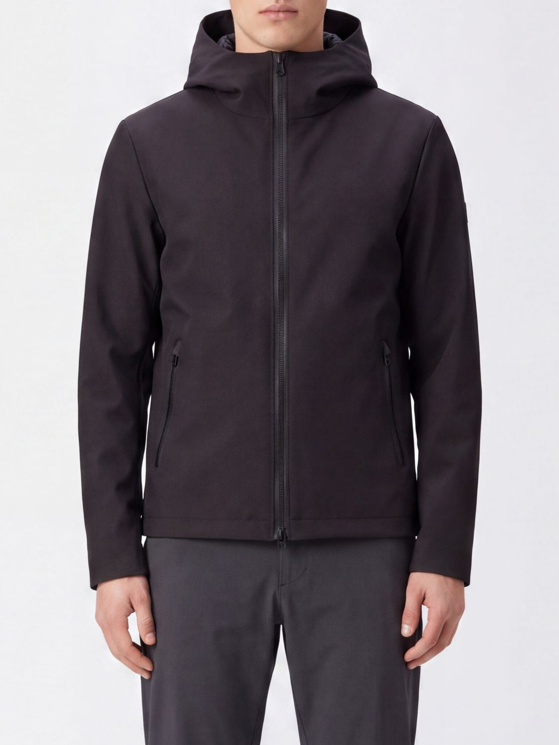 WOOLRICH Shell Softshell-Kapuzenjacke mit hohem Kragen