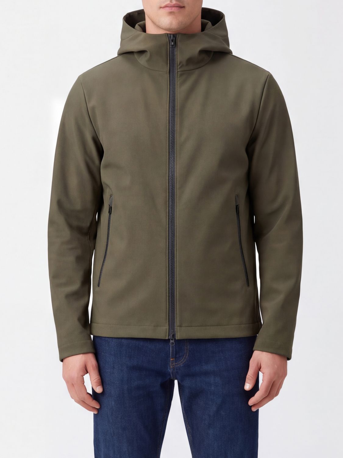 WOOLRICH Giacca Shell in softshell con cappuccio e collo alto