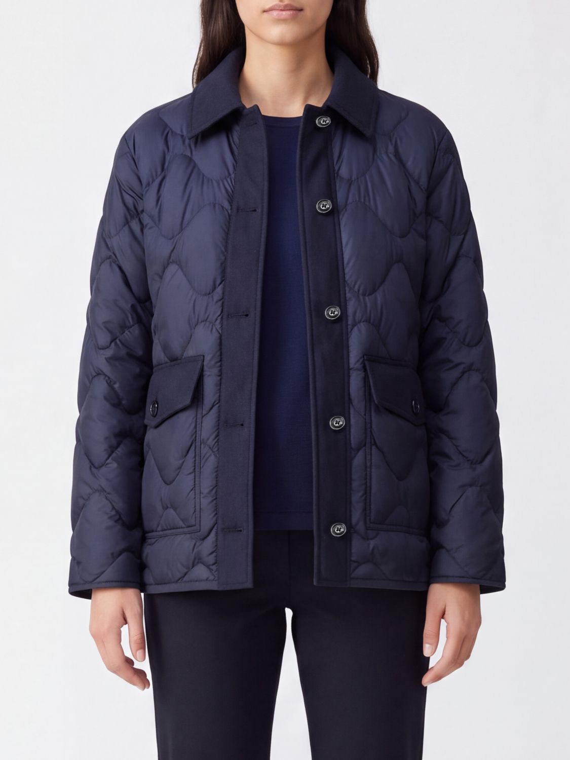 Woolrich Polyester Down Jacket With Classic Collar And Patch Pockets In Blue