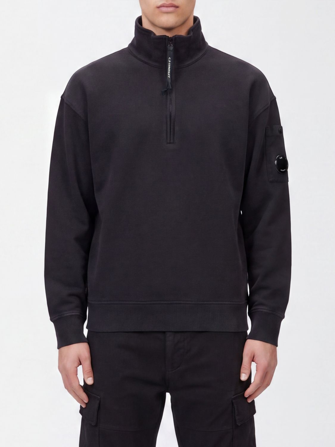 C. P. COMPANY Baumwoll-Sweatshirt mit hohem Kragen und halbem Reißverschluss