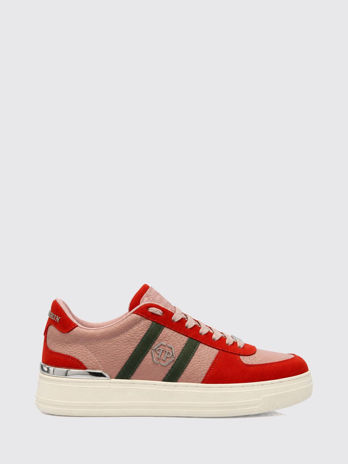 Philipp Plein Low-Top Leather Trainers with Hexagon Logo and Round Toe