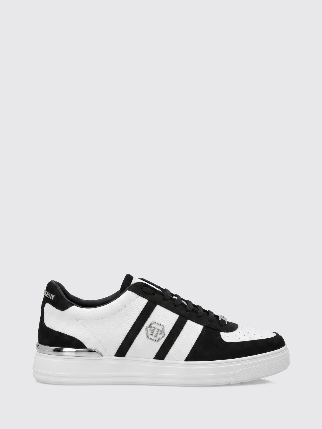 Philipp Plein Low-Top Leather Trainers with Hexagon Logo and Round Toe