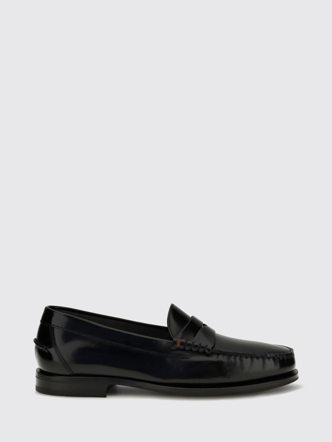 Santoni Calf Leather Penny Loafers with Saddle Strap and Raised Apron Toe