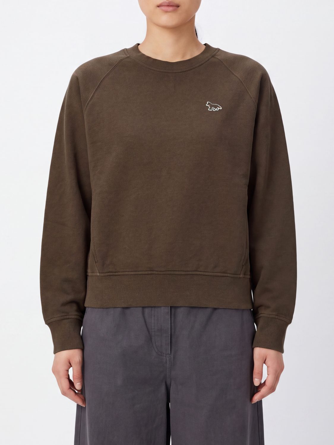 Maison Kitsuné Crewneck Cotton Sweatshirt with Applied Logo Patch