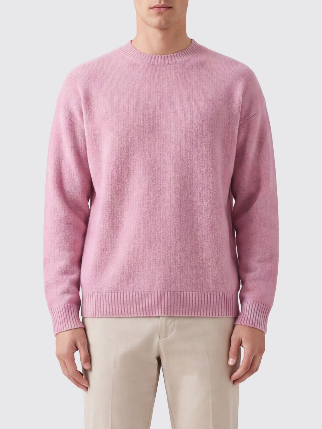 Laneus Cashmere and Silk Crewneck Jumper with Dropped Shoulders