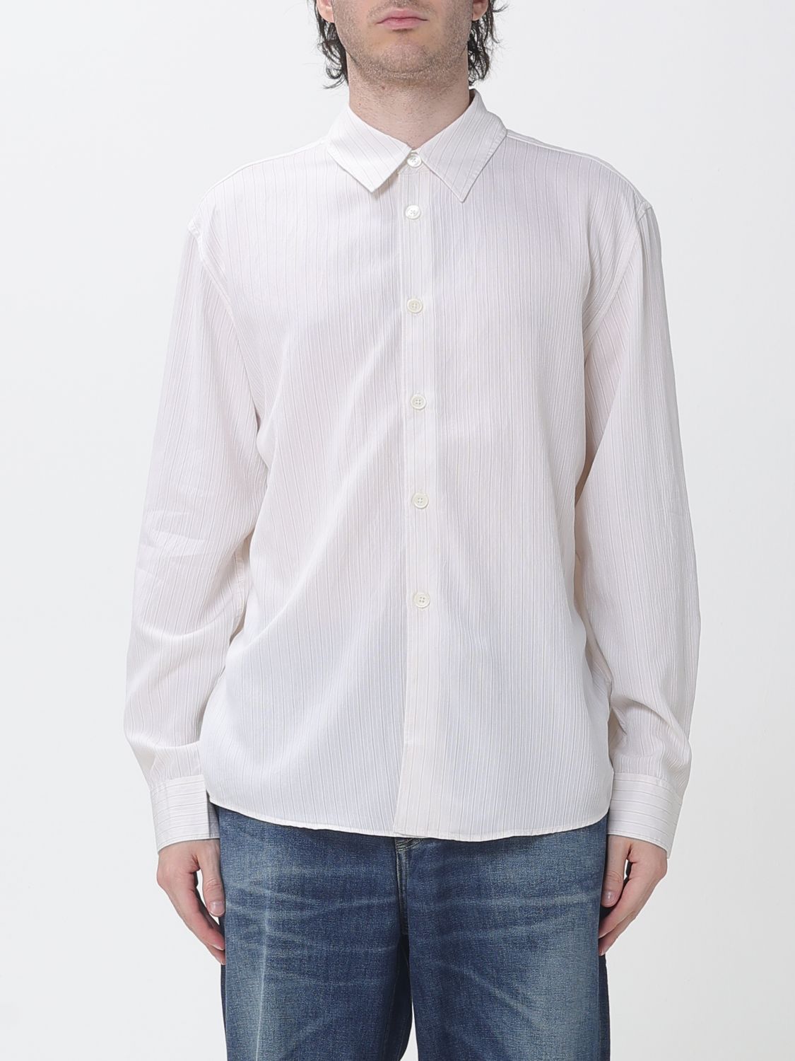 Our Legacy Pinstriped Long-Sleeved Shirt in a Cotton and Lyocell Blend