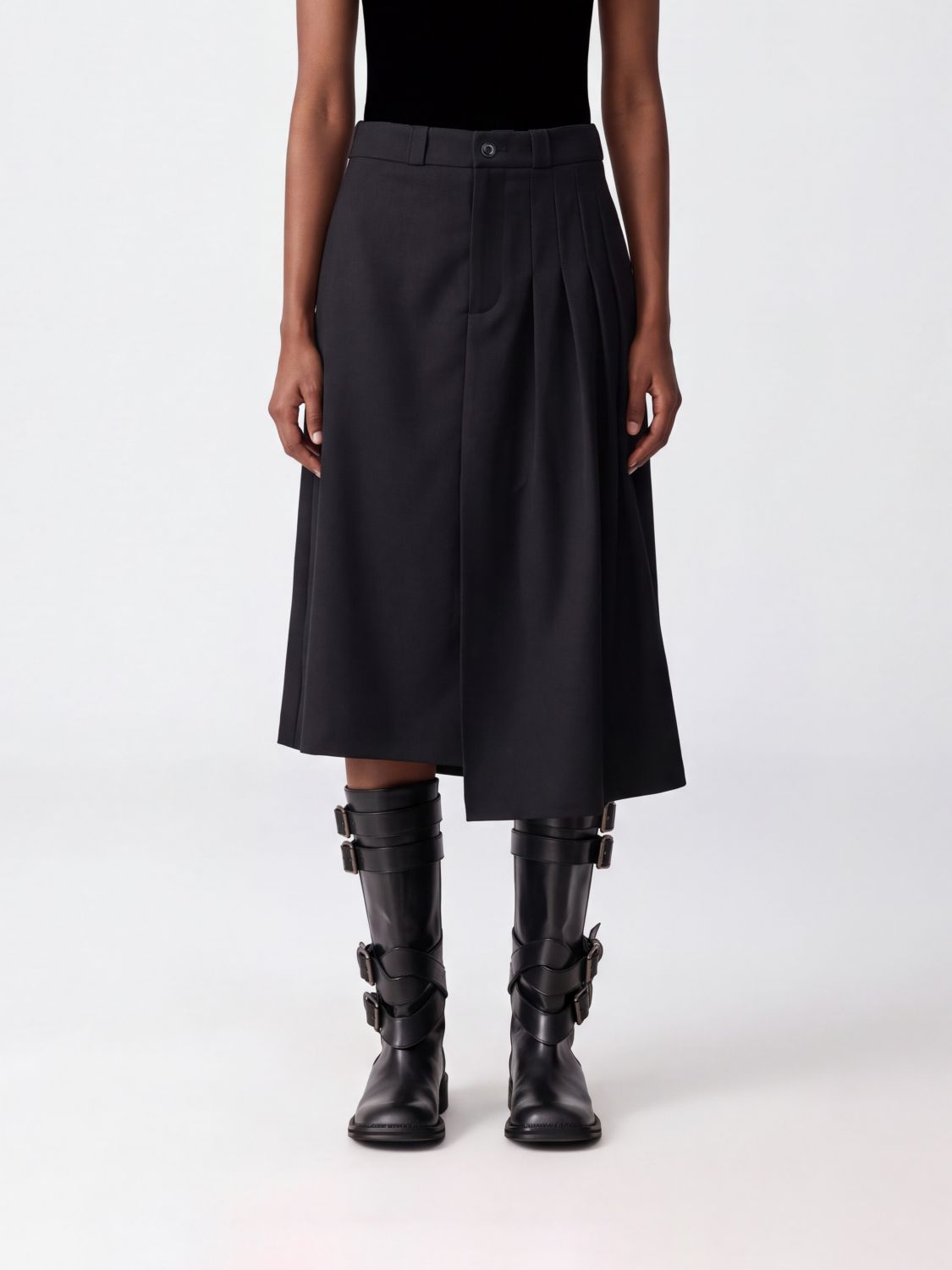 OUR LEGACY High-Waisted Asymmetrical Pleated Wool Midi Skirt
