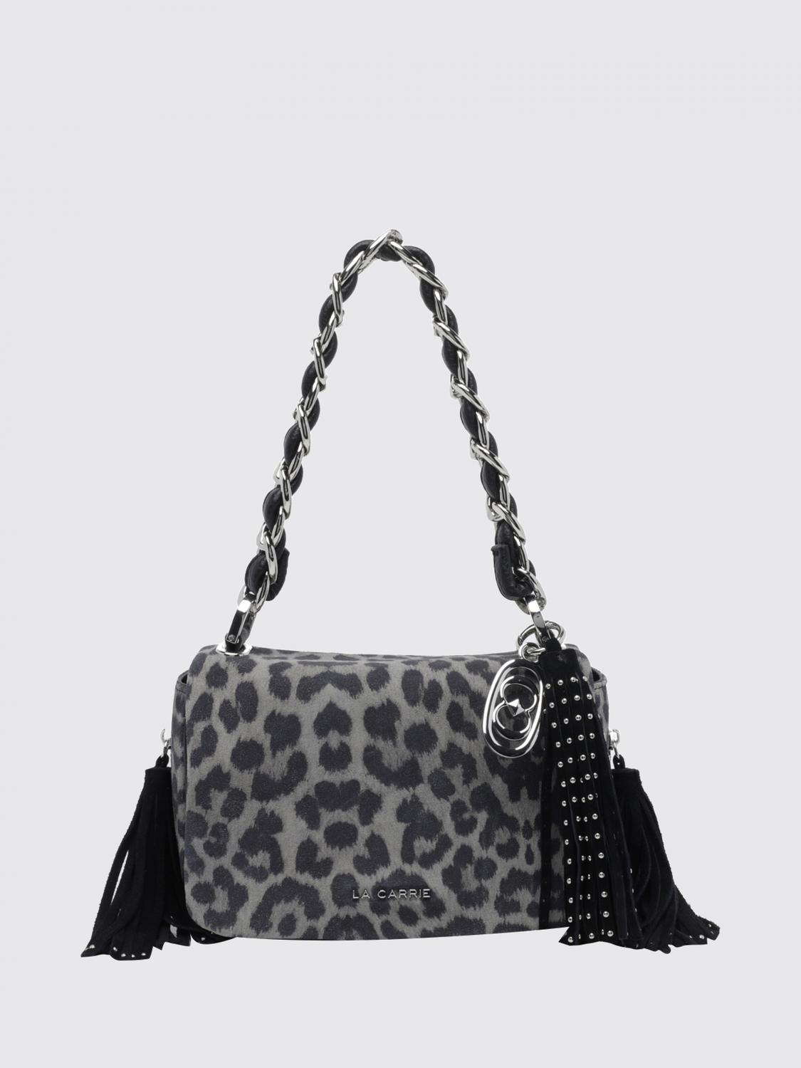 LA CARRIE Suede Mini Shoulder Bag with Animal Print and Charms