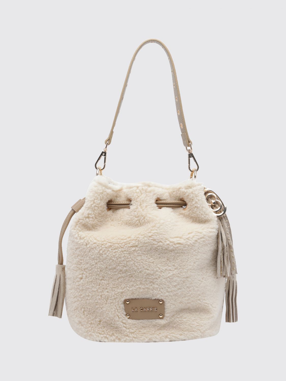 LA CARRIE Faux Fur Shoulder Bag with Drawstring Closure