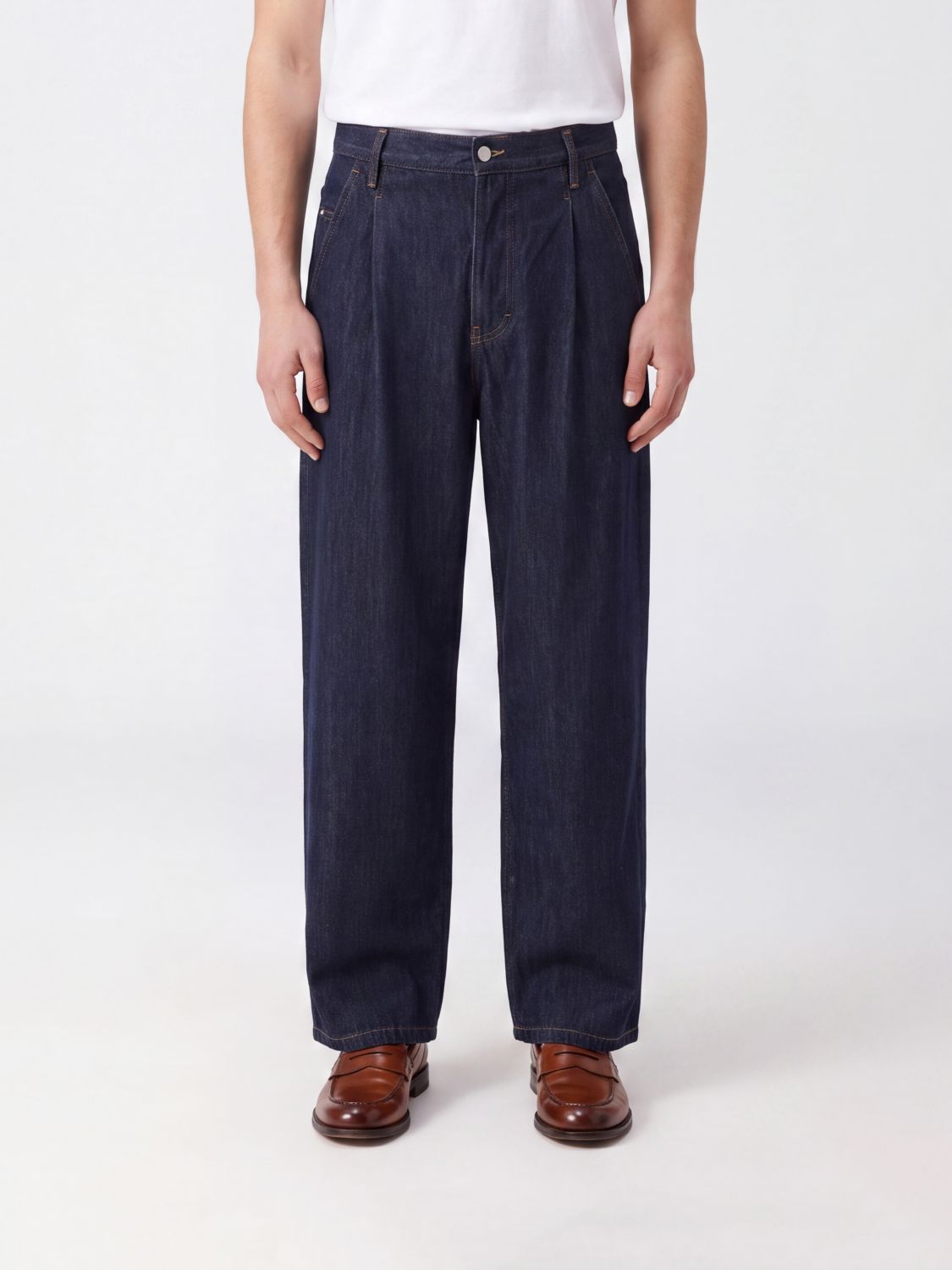 DRIES VAN NOTEN Wide-Leg Jeans in Blue Cotton Denim with Front Pleats DRIES VAN NOTEN Wide-Leg Jeans in Blue Cotton Denim with Front Pleats
